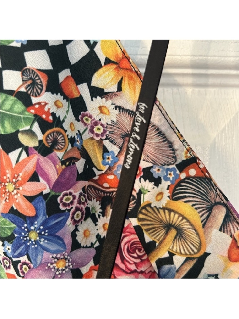 For Love & Lemons Small Top Diedra Halter Scarf Festival Mushroom Black Motif - Picture 7 of 13